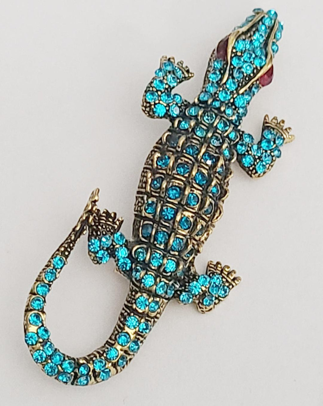 Blue Rhinestone Crocodile Brooch Pendant