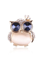 Load image into Gallery viewer, Rhinestone And Pink Moonstone Brooch Owl
