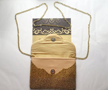 Load image into Gallery viewer, Black Or Golden Brown Beaded Crossbody Purse Bag With Strap And Logo
