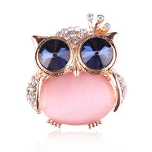 Load image into Gallery viewer, Rhinestone And Pink Moonstone Brooch Owl
