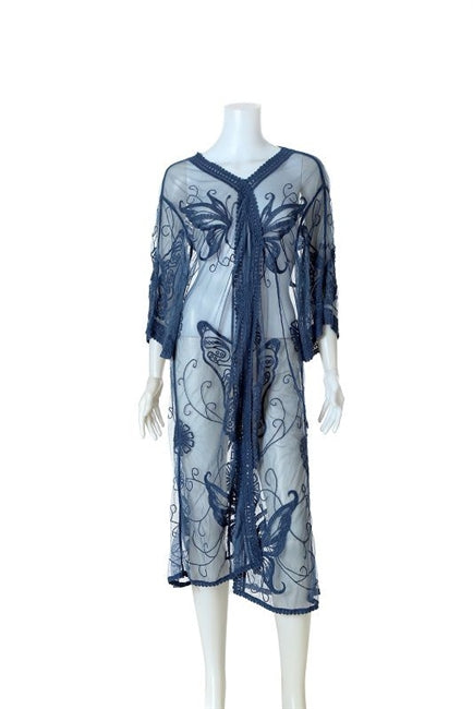 Long Lace Kimono Butterflies Design