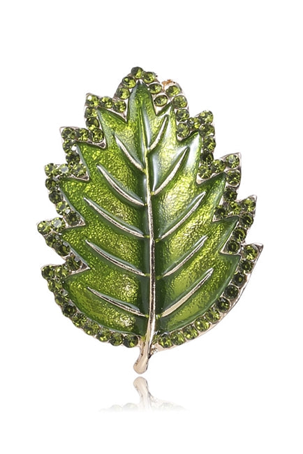 Rhinestone Leaf Brooch