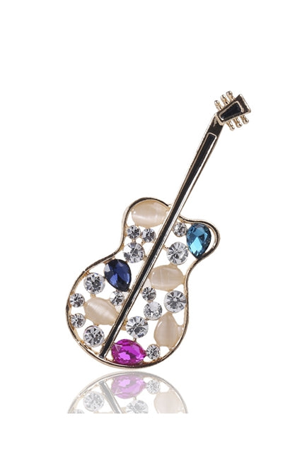 Gorgeous Multicolor Rhinestone Guitar Brooch Pendant