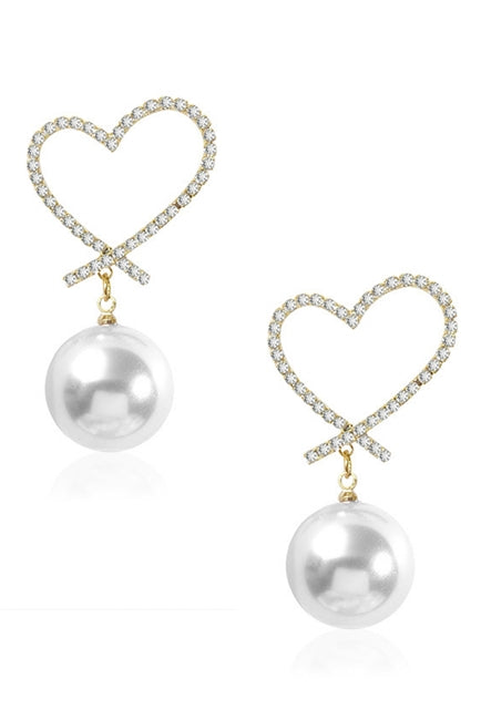 Heart Rhinestone Pearl Earrings