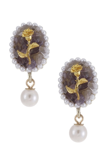Rose Stone and Pearl Portrait Earrings